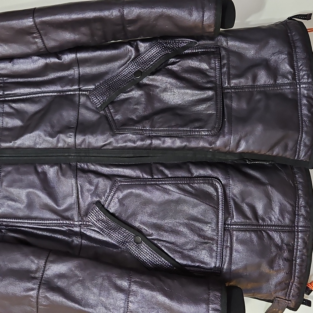 Archival DANIER Plum Longline Leather Moto Winter Rider Coat Side Zips Sz S - Picture 14 of 14